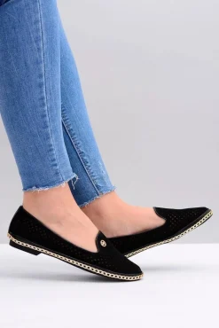 Sale Lu Boo | Czarne Ażurowe Balerinki Lordsy Stylish Damskie Baleriny Klasyczne