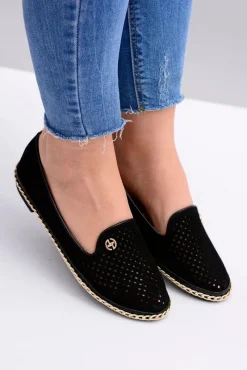 Sale Lu Boo | Czarne Ażurowe Balerinki Lordsy Stylish Damskie Baleriny Klasyczne