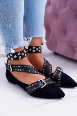 Sale Boto Lu Boo | Czarne Baleriny Paski Nity W Szpic Esteria