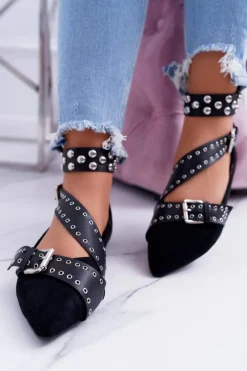 Sale Boto Lu Boo | Czarne Baleriny Paski Nity W Szpic Esteria