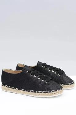Czarne Espadryle>Boto Lu Boo | Czarne Brokatowe Lniane Espadryle Fairy