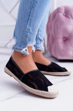 New Boto Lu Boo | Czarne Koronkowe Espadryle Tenisówki Hilary