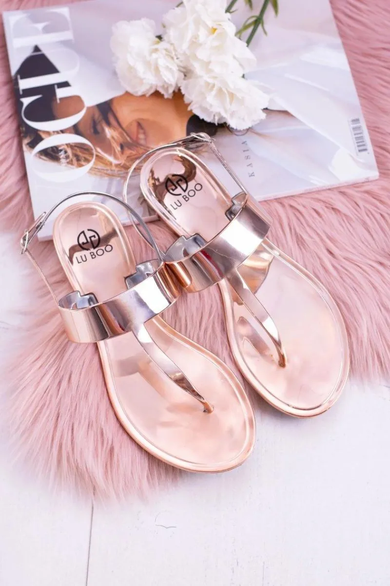 Clearance Lu Boo | Lustrzane Sandały Złoty Róż Japonki II-GAT Nora Damskie Sandały Gumowe|Sandały Płaskie