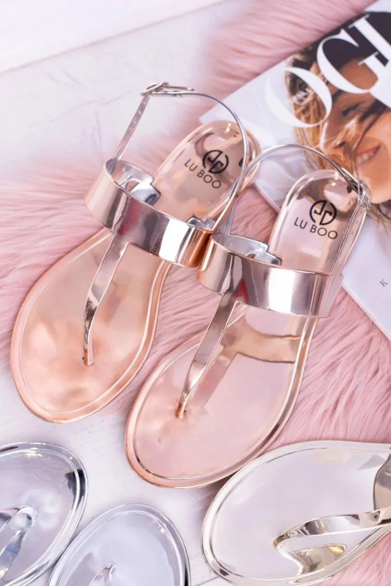 Clearance Lu Boo | Lustrzane Sandały Złoty Róż Japonki II-GAT Nora Damskie Sandały Gumowe|Sandały Płaskie