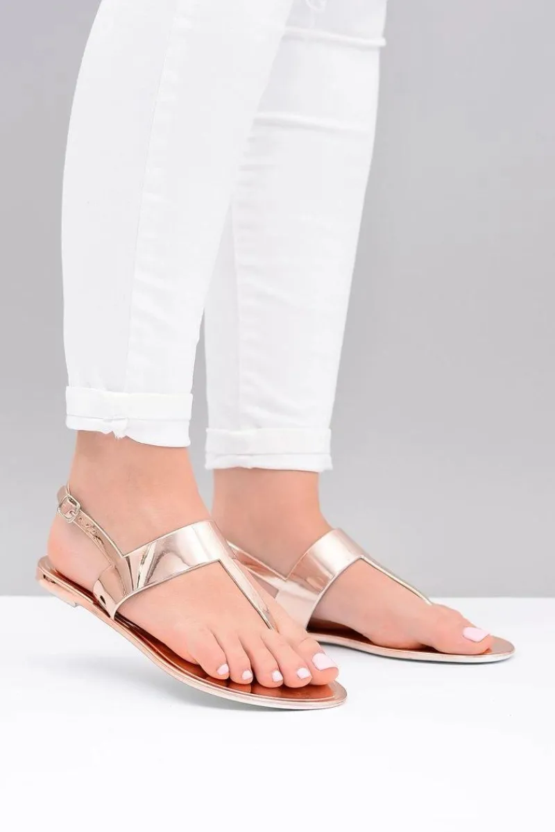 Clearance Lu Boo | Lustrzane Sandały Złoty Róż Japonki II-GAT Nora Damskie Sandały Gumowe|Sandały Płaskie