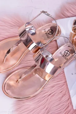 Clearance Lu Boo | Lustrzane Sandały Złoty Róż Japonki II-GAT Nora Damskie Sandały Gumowe|Sandały Płaskie