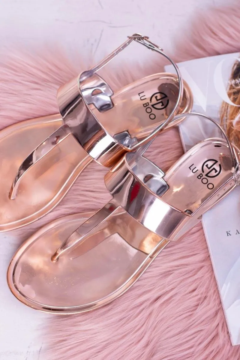Clearance Lu Boo | Lustrzane Sandały Złoty Róż Japonki II-GAT Nora Damskie Sandały Gumowe|Sandały Płaskie