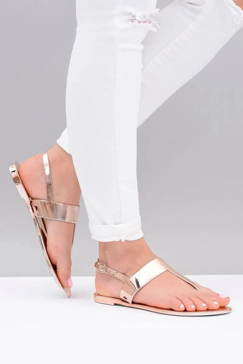 Clearance Lu Boo | Lustrzane Sandały Złoty Róż Japonki II-GAT Nora Damskie Sandały Gumowe|Sandały Płaskie