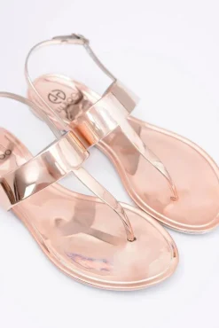 Clearance Lu Boo | Lustrzane Sandały Złoty Róż Japonki II-GAT Nora Damskie Sandały Gumowe|Sandały Płaskie