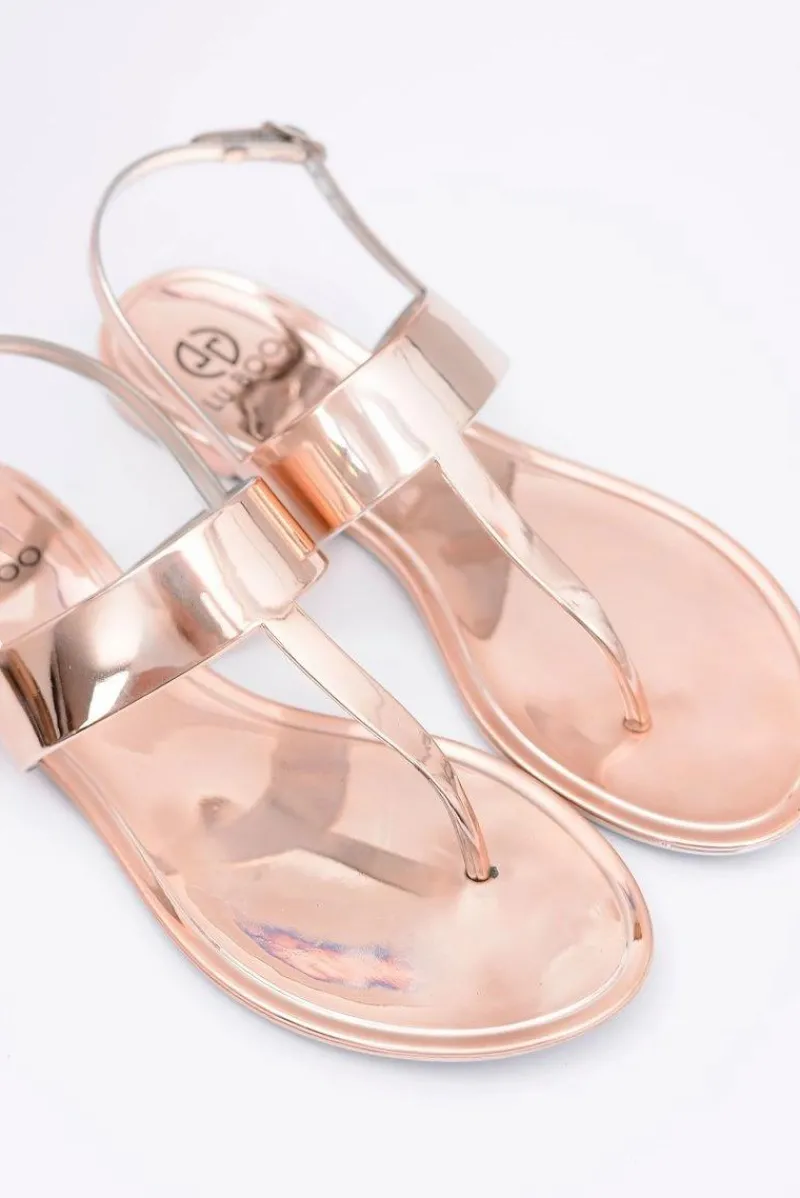 Clearance Lu Boo | Lustrzane Sandały Złoty Róż Japonki II-GAT Nora Damskie Sandały Gumowe|Sandały Płaskie