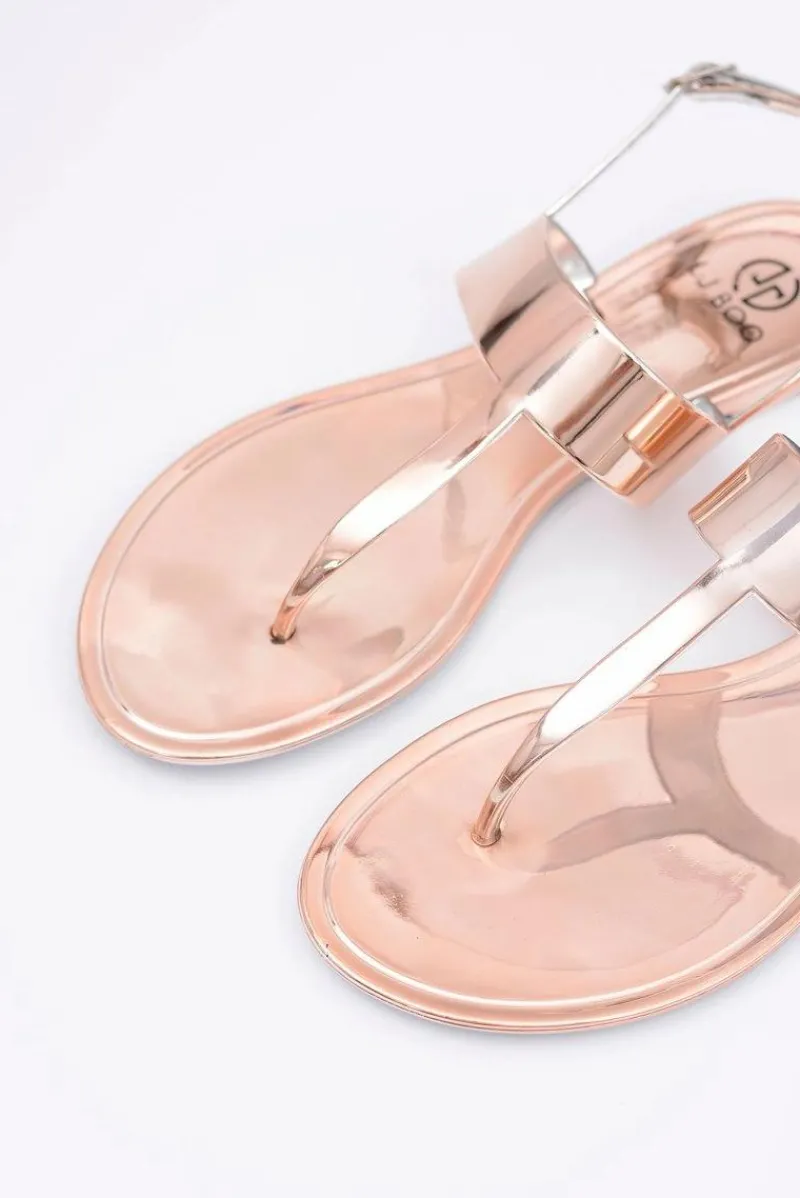 Clearance Lu Boo | Lustrzane Sandały Złoty Róż Japonki II-GAT Nora Damskie Sandały Gumowe|Sandały Płaskie