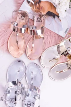 Clearance Lu Boo | Lustrzane Sandały Złoty Róż Japonki II-GAT Nora Damskie Sandały Gumowe|Sandały Płaskie