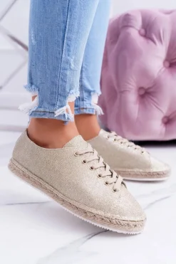 Online Lu Boo | Złote Brokatowe Lniane Espadryle Fairy Damskie Czarne Espadryle