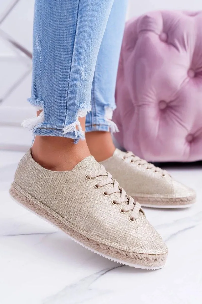 Online Lu Boo | Złote Brokatowe Lniane Espadryle Fairy Damskie Czarne Espadryle