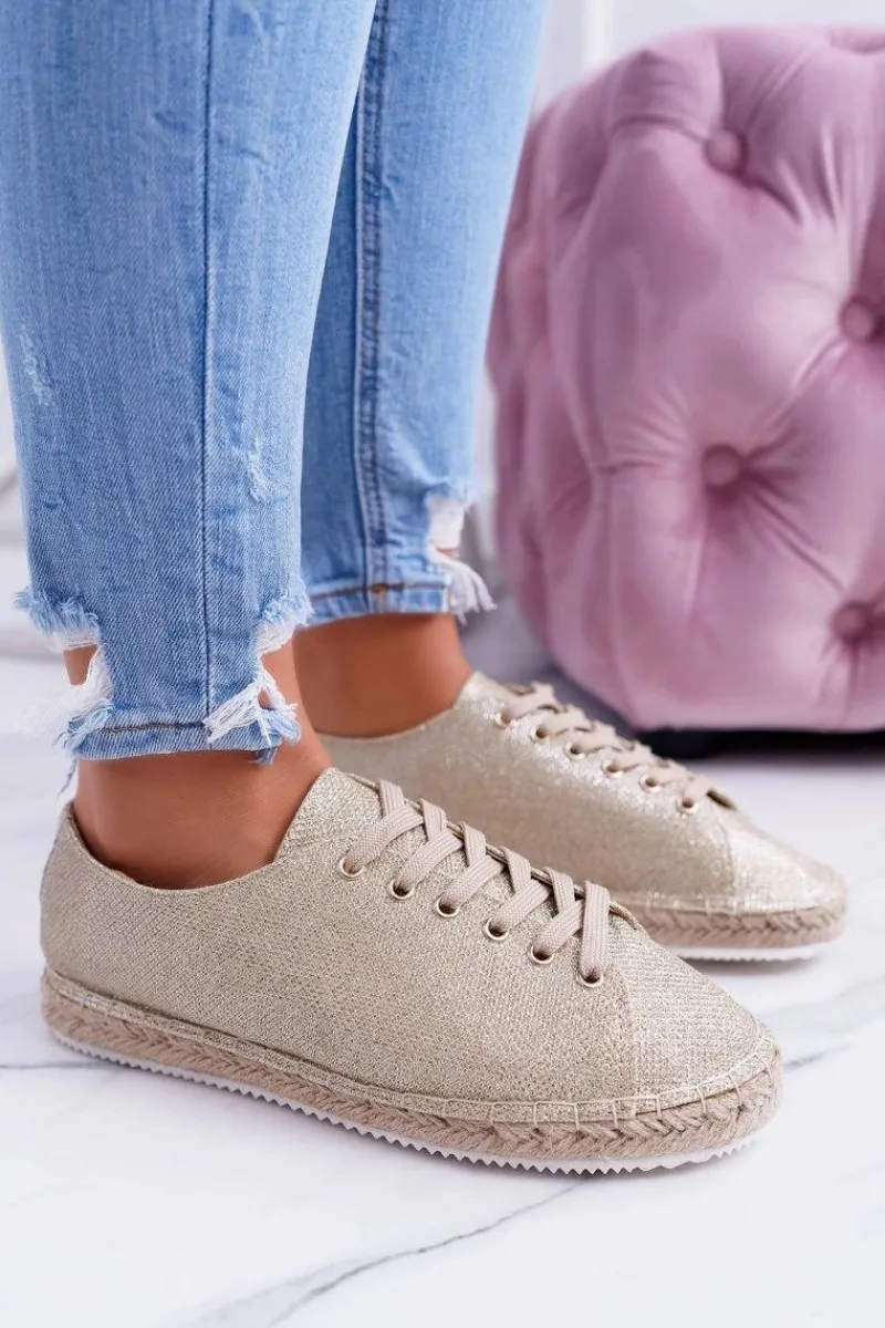 Online Lu Boo | Złote Brokatowe Lniane Espadryle Fairy Damskie Czarne Espadryle