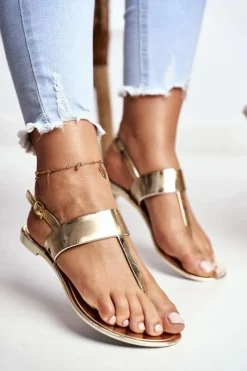 Sandały Gumowe|Sandały Płaskie></noscript>Boto Lu Boo | Złote Lustrzane Sandały Japonki Nora II gat.