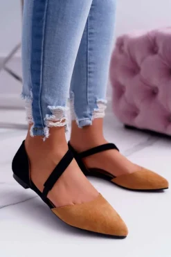 Baleriny Klasyczne>Boto Lu Boo Baleriny W Szpic Zamsz Camel Carana