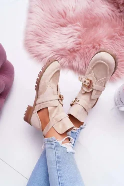 Brązowe I Beżowe Botki|Botki Płaskie><noscript><img width=