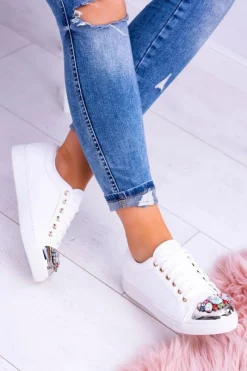 Best Boto Lu Boo Białe Trampki z Błyszczącymi Kryształami