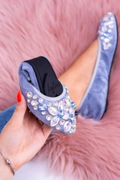 Sale Boto Lu Boo Błękitne Zamszowe Balerinki na Gumce Kamienie Even