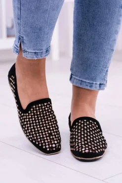 Mokasyny Damskie Zamszowe|Baleriny Klasyczne>Boto Lu Boo Czarne Ażurowe Baleriny Lordsy Ćwieki Carmar