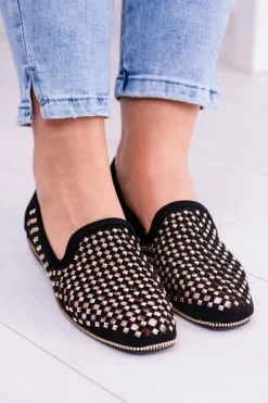 Mokasyny Damskie Zamszowe|Baleriny Klasyczne></noscript>Boto Lu Boo Czarne Ażurowe Baleriny Lordsy Ćwieki Carmar