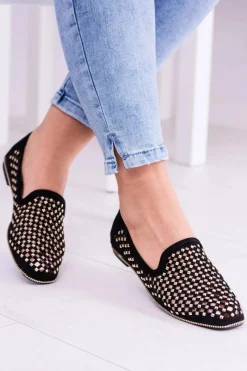 Mokasyny Damskie Zamszowe|Baleriny Klasyczne></noscript>Boto Lu Boo Czarne Ażurowe Baleriny Lordsy Ćwieki Carmar