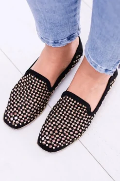 Mokasyny Damskie Zamszowe|Baleriny Klasyczne></noscript>Boto Lu Boo Czarne Ażurowe Baleriny Lordsy Ćwieki Carmar