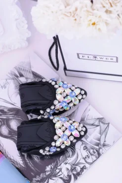 New Lu Boo Czarne Balerinki na Gumce Kamienie Even Damskie Baleriny Klasyczne