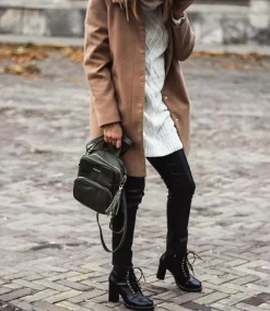 Outlet Lu Boo Czarne Botki na Słupku Cyrkonie Halsey Damskie Botki Sznurowane|Botki Na Słupku