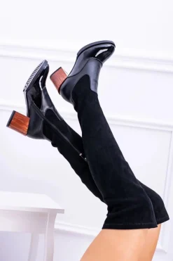 Online Boto Lu Boo Czarne Damskie Kozaki Na Słupku Zamsz Lakier Jess