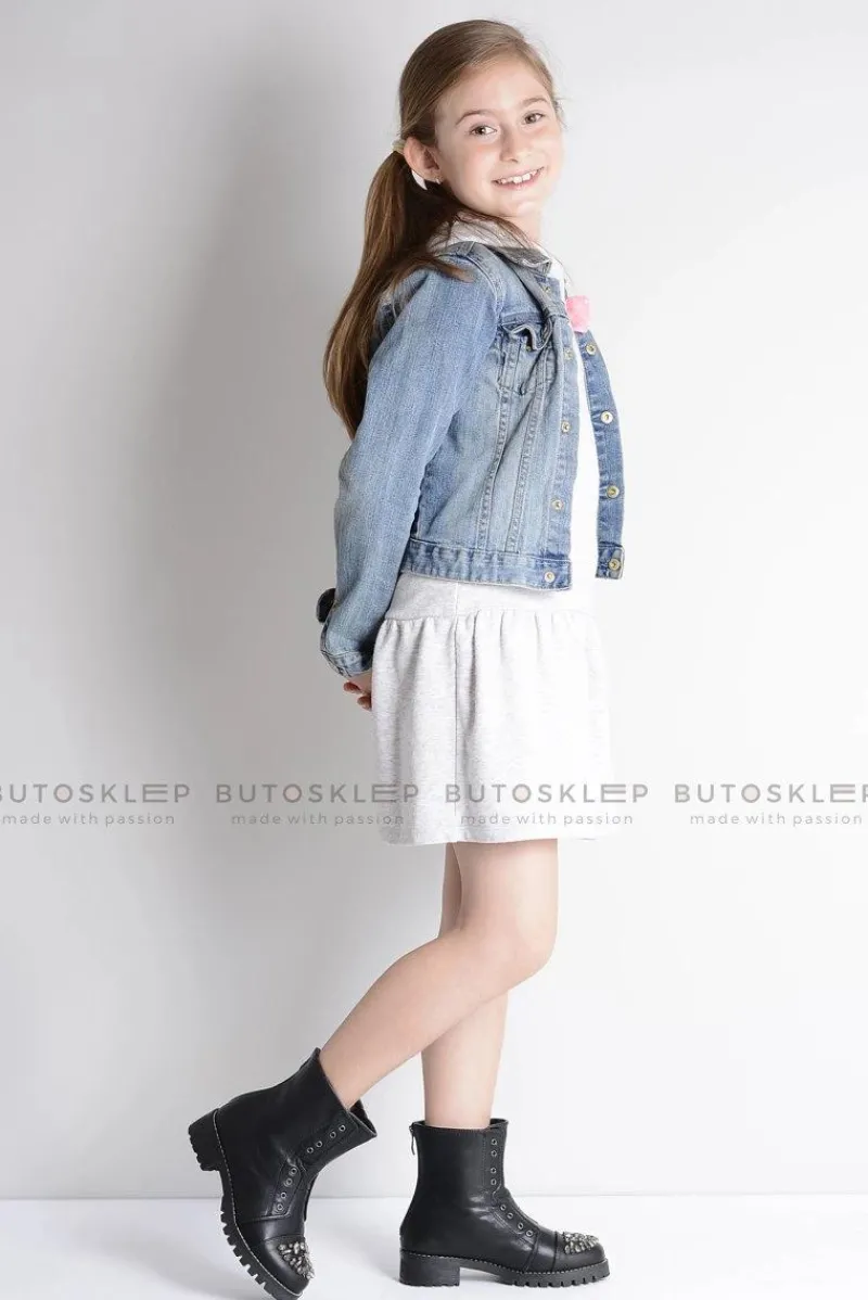 Dziewczęce>Boto Lu Boo Czarne Dziecięce Botki Za Kostkę z Cyrkoniami Pu LittleCarrie