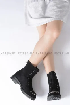 Discount Lu Boo Czarne Dziecięce Botki Za Kostkę z Cyrkoniami Zamsz LittleCarrie Dzieci Dziewczęce