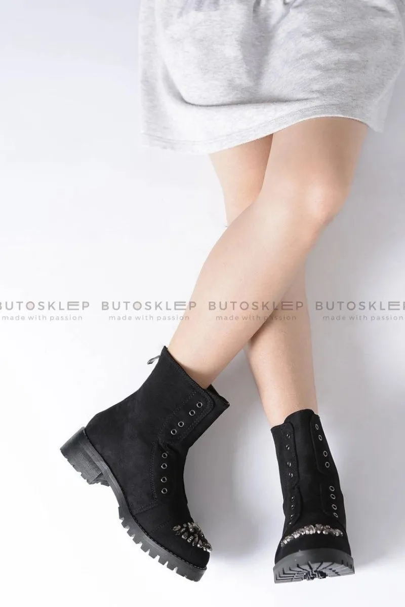 Discount Lu Boo Czarne Dziecięce Botki Za Kostkę z Cyrkoniami Zamsz LittleCarrie Dzieci Dziewczęce