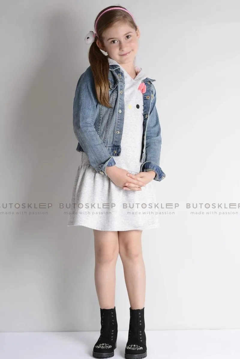 Discount Lu Boo Czarne Dziecięce Botki Za Kostkę z Cyrkoniami Zamsz LittleCarrie Dzieci Dziewczęce