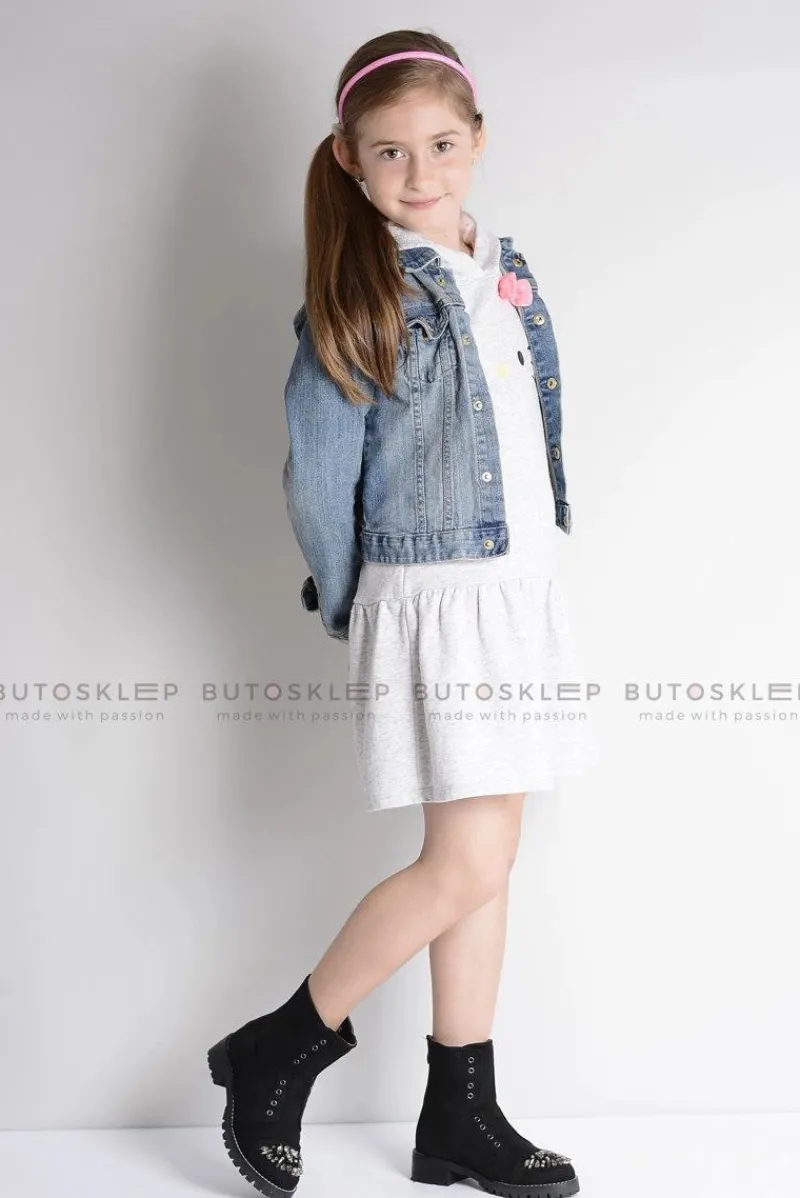 Discount Lu Boo Czarne Dziecięce Botki Za Kostkę z Cyrkoniami Zamsz LittleCarrie Dzieci Dziewczęce