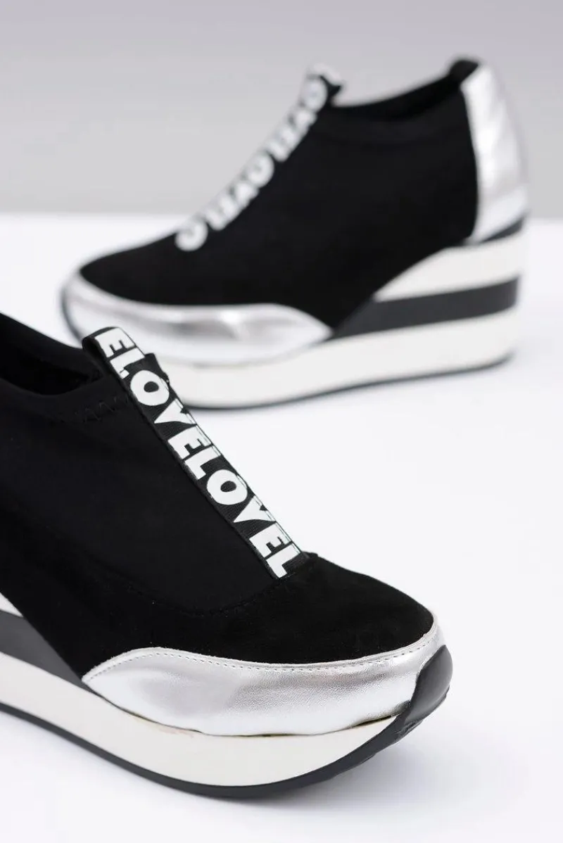 Sneakersy Damskie>Boto Lu Boo Czarne Sneakersy Na Koturnie Platforma Love Mitta