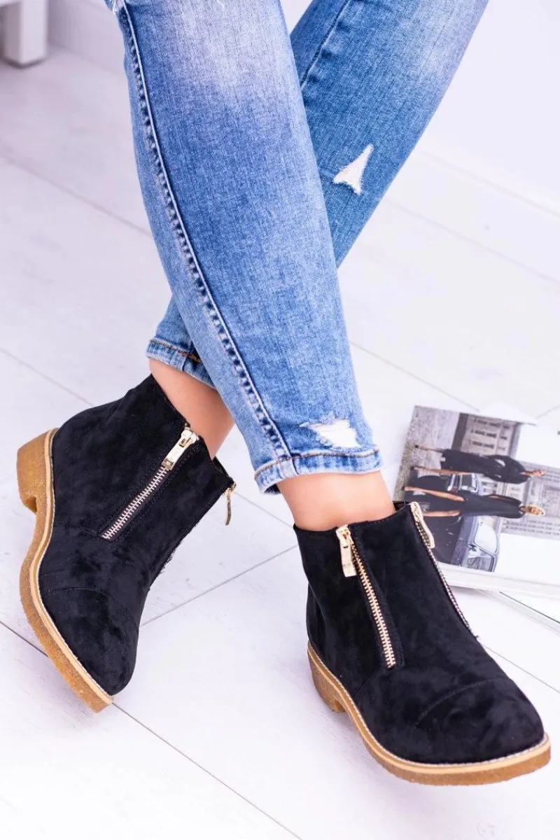 Outlet Lu Boo Czarne Zamszowe Damskie Botki Z Suwakami Inez Damskie Brązowe I Beżowe Botki|Botki Płaskie