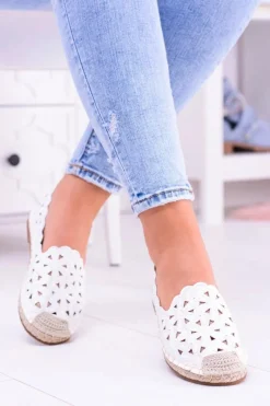 Czarne Espadryle>Boto Lu Boo Damskie Baleriny Białe Espadryle w Kwiaty Macarena