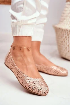 Baleriny Klasyczne>Boto Lu Boo Damskie Baleriny Różowe Złoto Ażurowe Plecione Carry