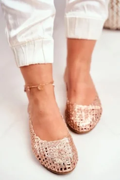 Baleriny Klasyczne>Boto Lu Boo Damskie Baleriny Różowe Złoto Ażurowe Plecione Carry