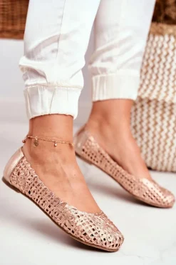 Baleriny Klasyczne></noscript>Boto Lu Boo Damskie Baleriny Różowe Złoto Ażurowe Plecione Carry