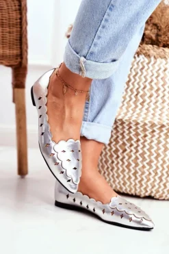 Discount Lu Boo Damskie Baleriny Srebrne Metaliczne Dianna Damskie Baleriny Klasyczne