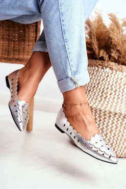 Discount Lu Boo Damskie Baleriny Srebrne Metaliczne Dianna Damskie Baleriny Klasyczne