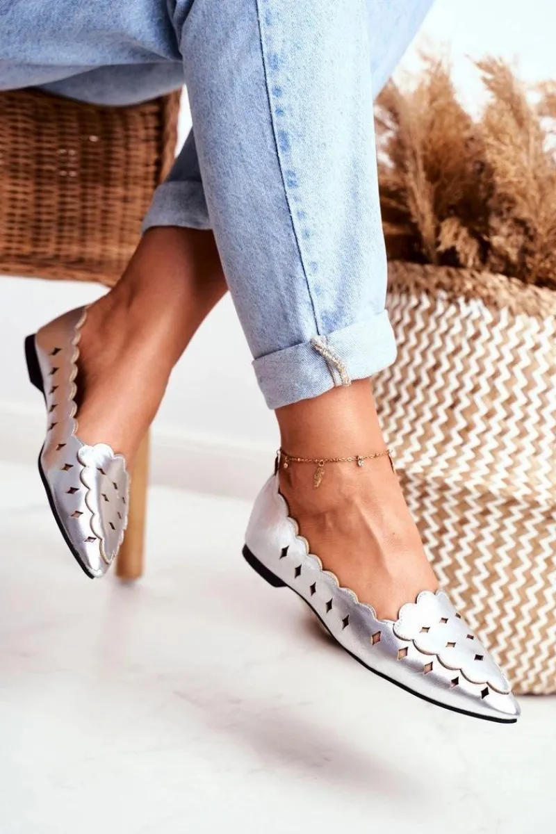 Discount Lu Boo Damskie Baleriny Srebrne Metaliczne Dianna Damskie Baleriny Klasyczne