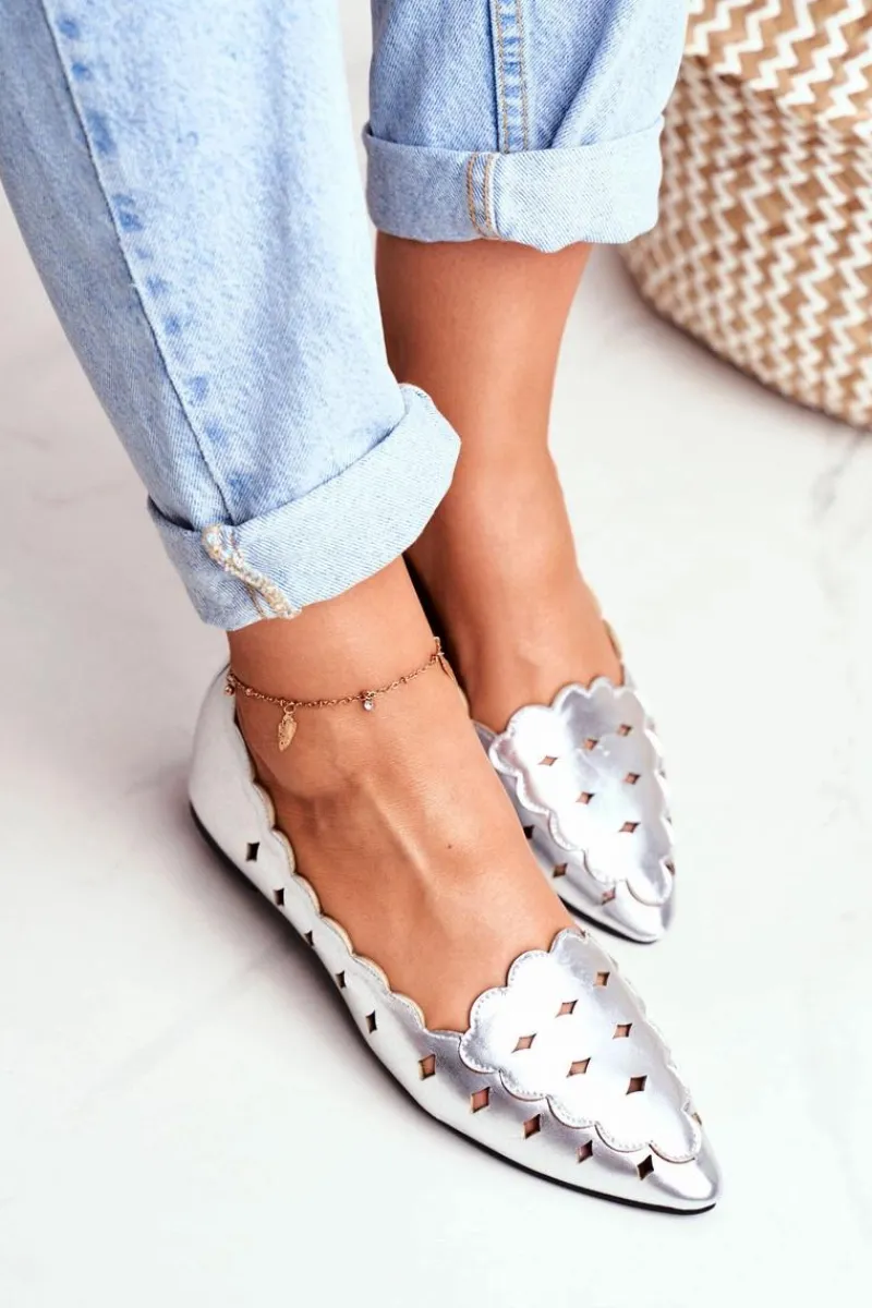 Discount Lu Boo Damskie Baleriny Srebrne Metaliczne Dianna Damskie Baleriny Klasyczne