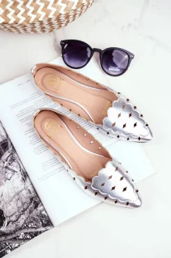 Discount Lu Boo Damskie Baleriny Srebrne Metaliczne Dianna Damskie Baleriny Klasyczne