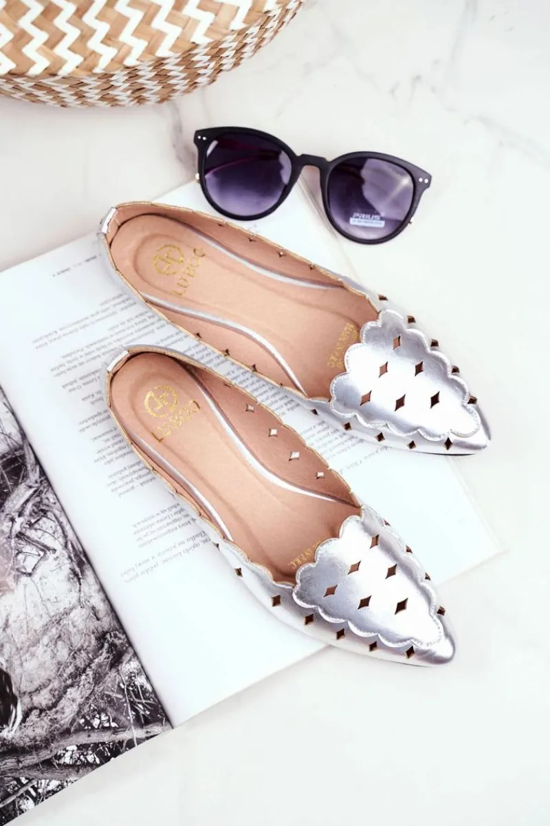 Discount Lu Boo Damskie Baleriny Srebrne Metaliczne Dianna Damskie Baleriny Klasyczne