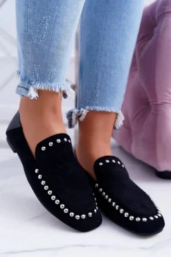 Baleriny Klasyczne>Boto Lu Boo Damskie Czarne Lordsy Baleriny z Dżetami Planta