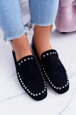 Best Lu Boo Damskie Czarne Lordsy Baleriny z Dżetami Planta Damskie Mokasyny Damskie Zamszowe